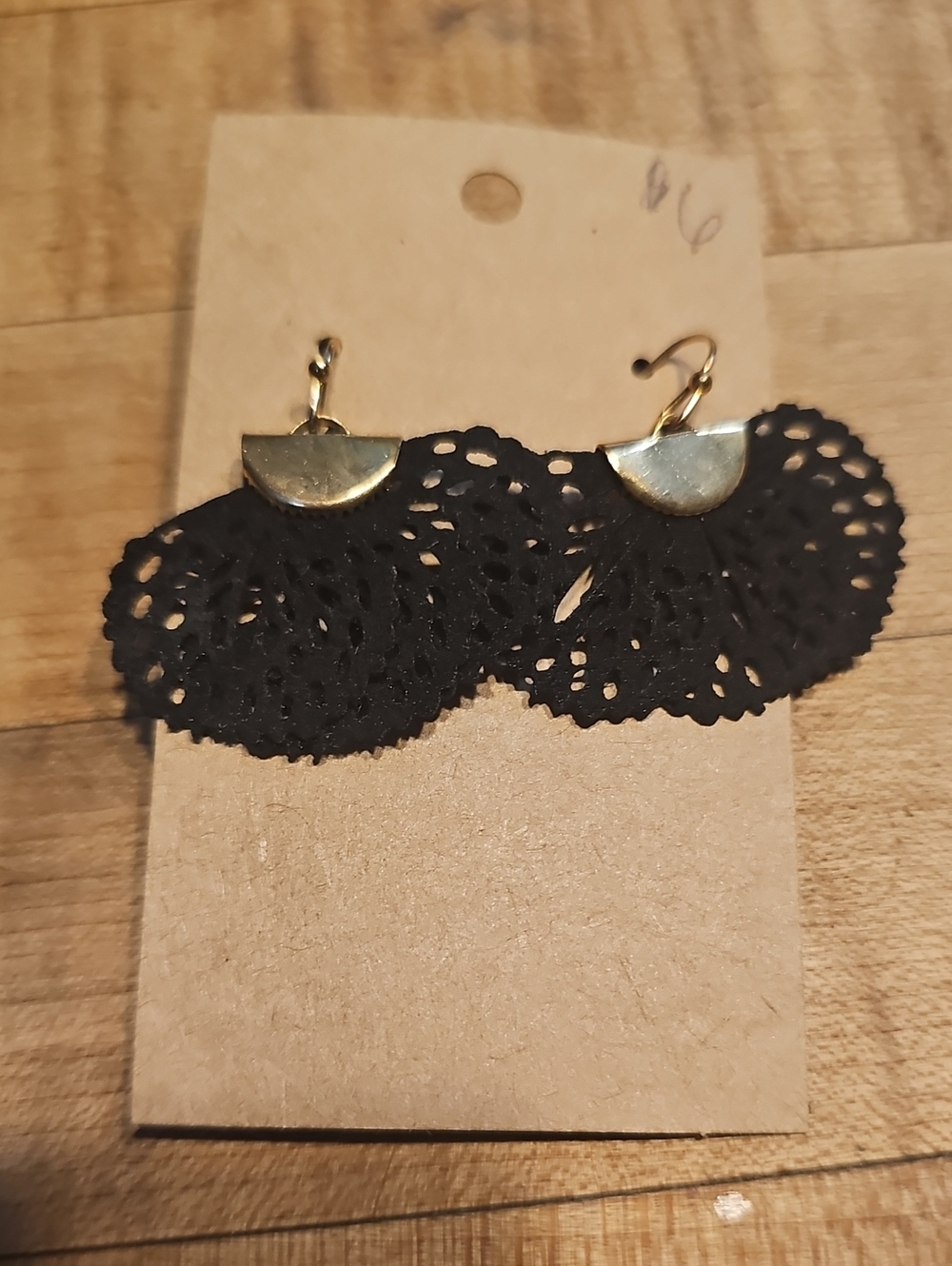 Black Lace Drop Earrings with Gold Tone Accent - Women Jewelry